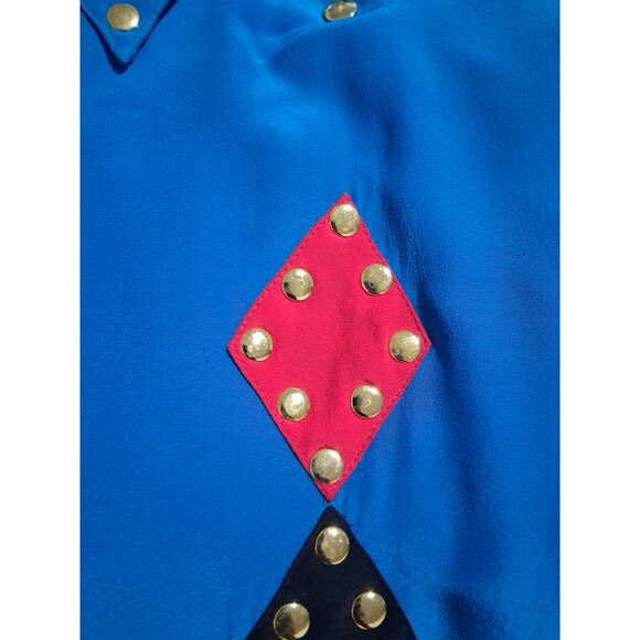 Vintage Diane Gilman 100% Silk Womens size 1X Diamond Patchwork Button Up Top - Picture 11 of 12